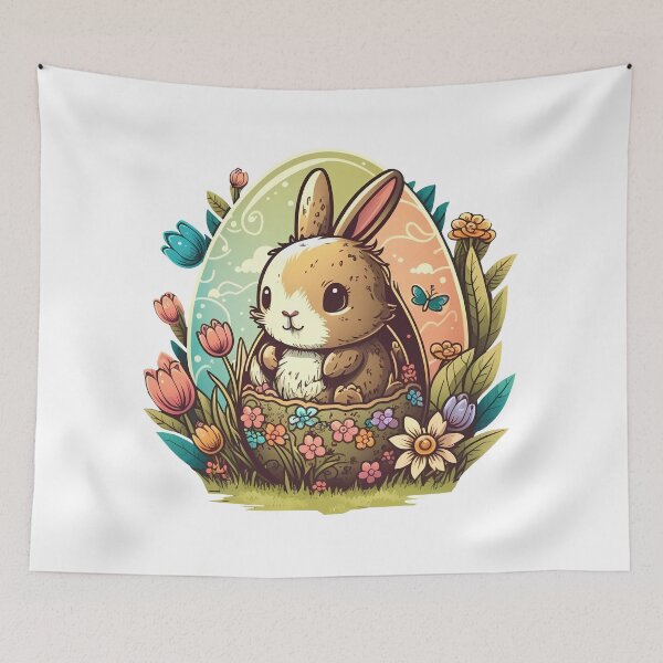 Item preview, Easter magic: cheerful bunny next to colorful eggs designed and sold by Melcu.