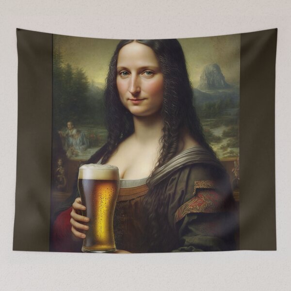 Item preview, Mona Lisa Drinking Draught Beer Painting designed and sold by unrealartwork.