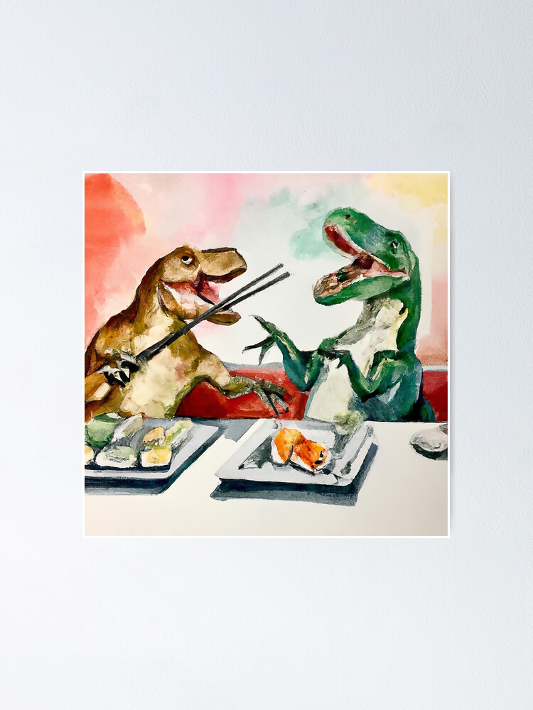 Dinosaur Gift Sushi Lover' Poster, picture, metal print, paint by  PangolinArts