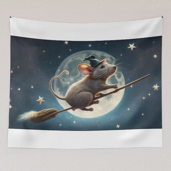 Item preview, A_magical_mouse_riding_a_flying_broomstick_flying designed and sold by Kirollos9.