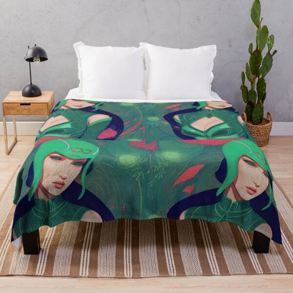 Item preview, Green Alien girl aesthetic art illustration painting sticker designed and sold by FRH Design ⭐⭐⭐⭐⭐.