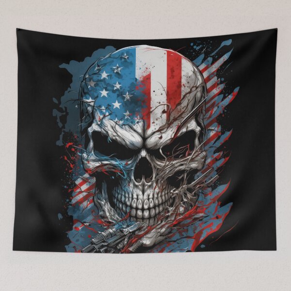 Item preview, American Patriotic Biker Skull Flag designed and sold by Odd World.