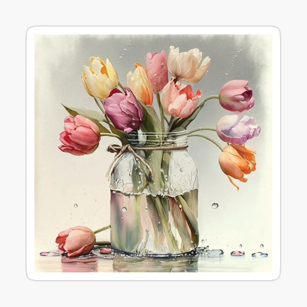 Watercolor Romantic Tulips in a Mason Jar. Canvas Print for Sale by  LotusBlanc