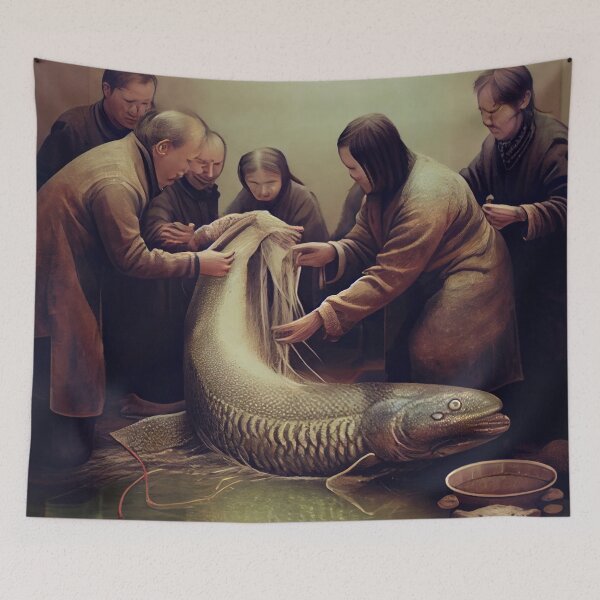 Item preview, Celebrating a Lungfish A Hairbrushing Ceremony Digital Painting designed and sold by CodeAndColors.