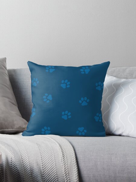 Blue dog paws pattern, home accessories and decoration, animals Throw Pillow