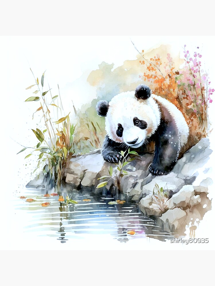 panda chino de acuarela