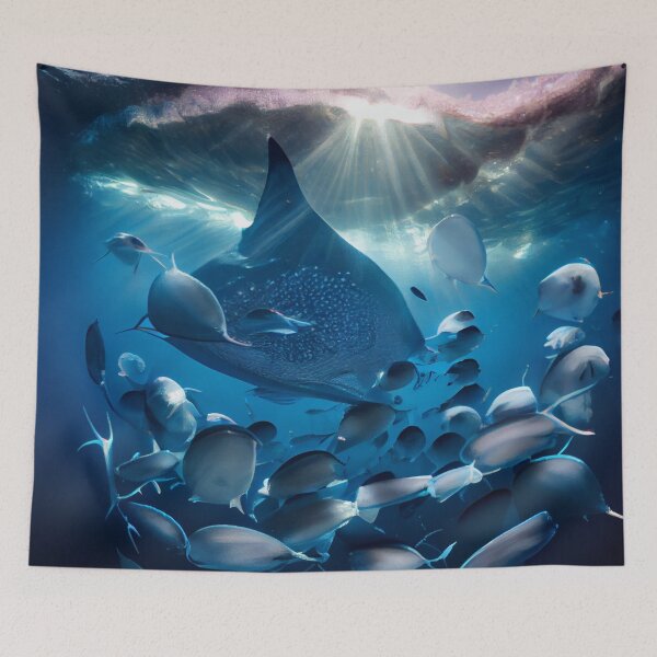 Item preview, Manta Jellyfish and Tuna Schooling Digital Painting designed and sold by CodeAndColors.