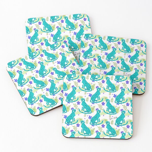 Artikelvorschau, Sitting Jaguar pattern teal- white background entworfen und verkauft von Studio Lydia Lovely.