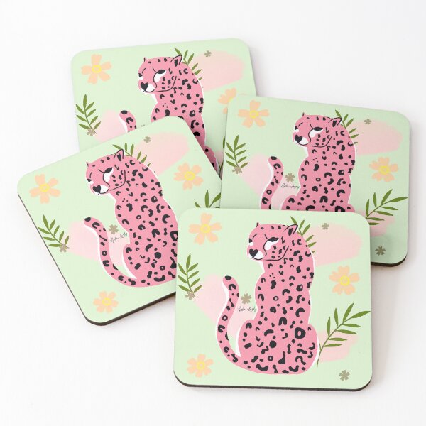Item preview, Jaguar looking back art work pink- mint green background designed and sold by Studio Lydia  Lovely.