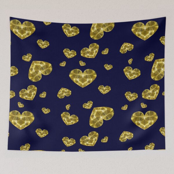 Item preview, Gold Diamond Heart on Dark Blue designed and sold by Rovual.