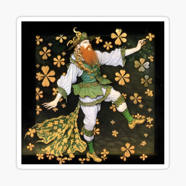 Irish Leprechaun with Gold Shamrocks Sticker