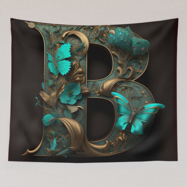 Artikelvorschau, Initiale des Monogramms B in Bronze mit Türkisschmetterlingen entworfen und verkauft von Neonmountain.