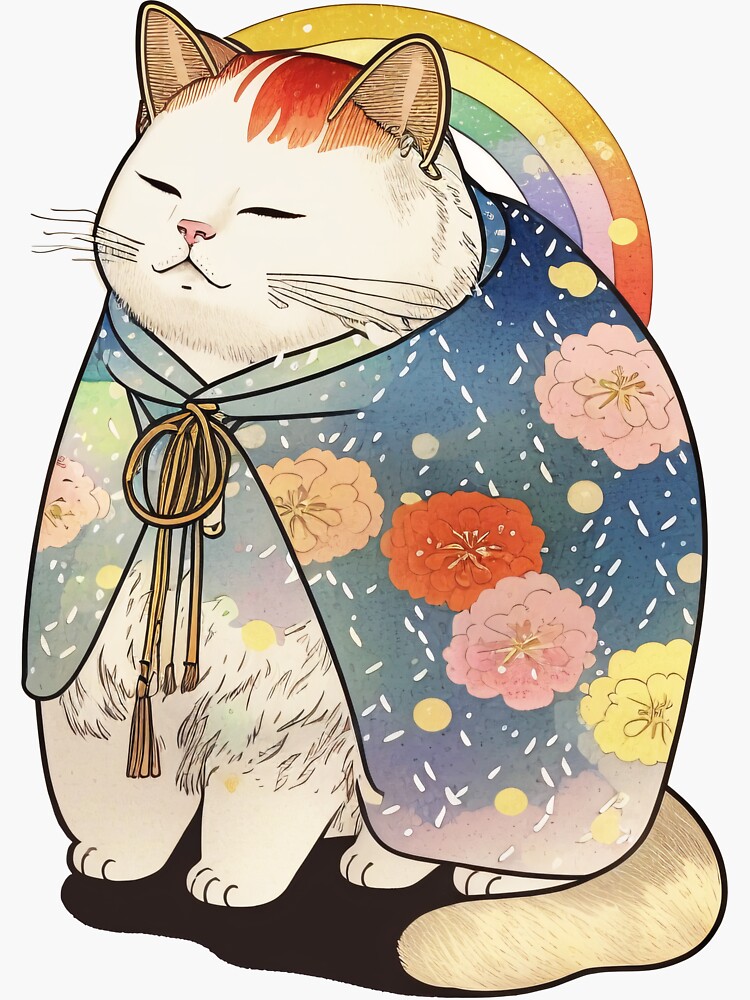 cute cat wearing coat Meditating | Sticker