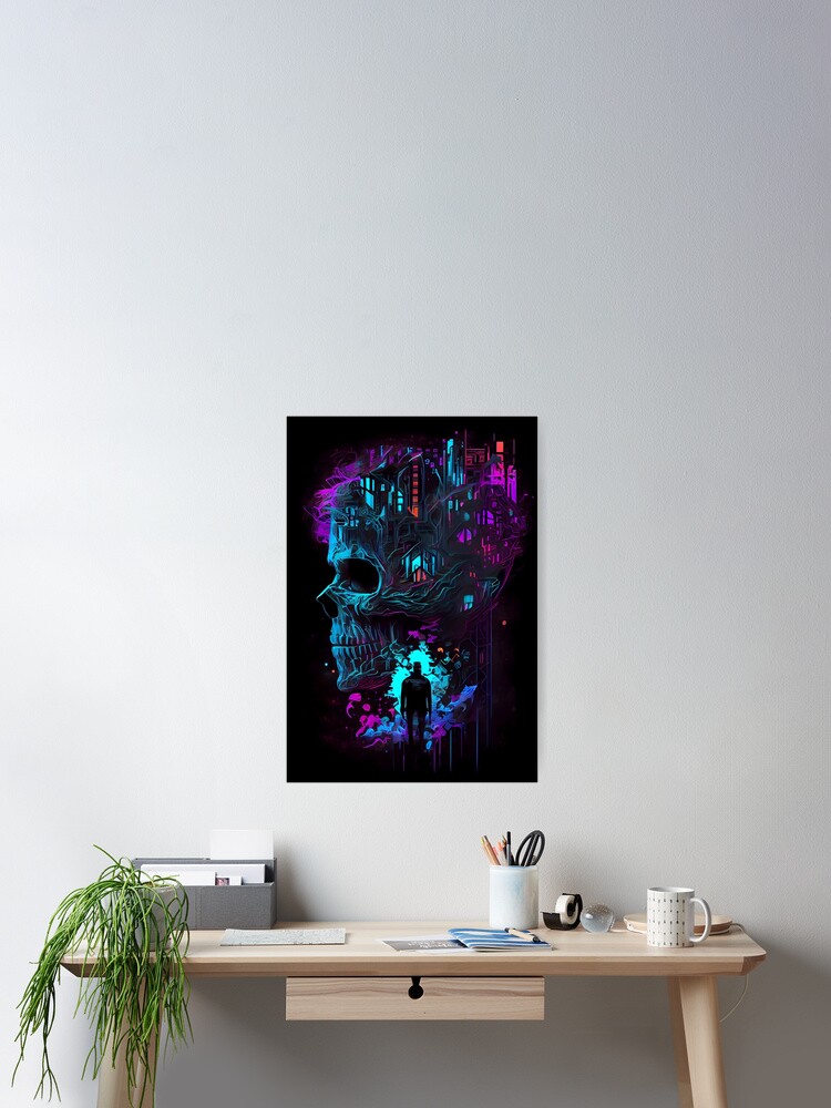 Neon Cyberpunk Skull Horror Art 