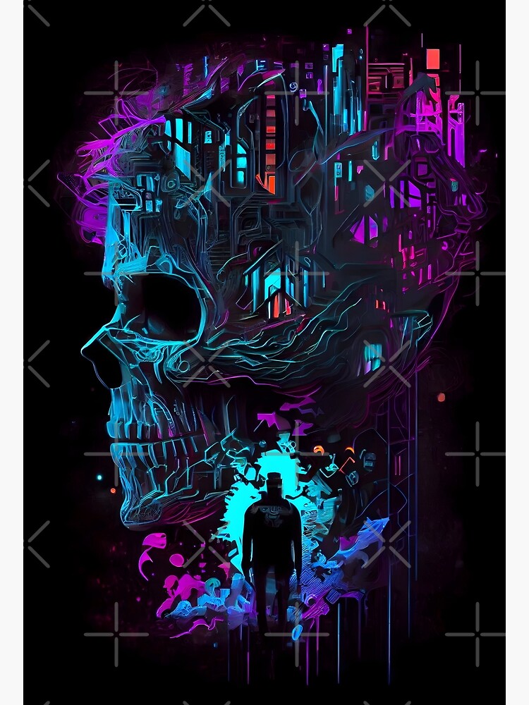 Neon Cyberpunk Skull Horror Art 