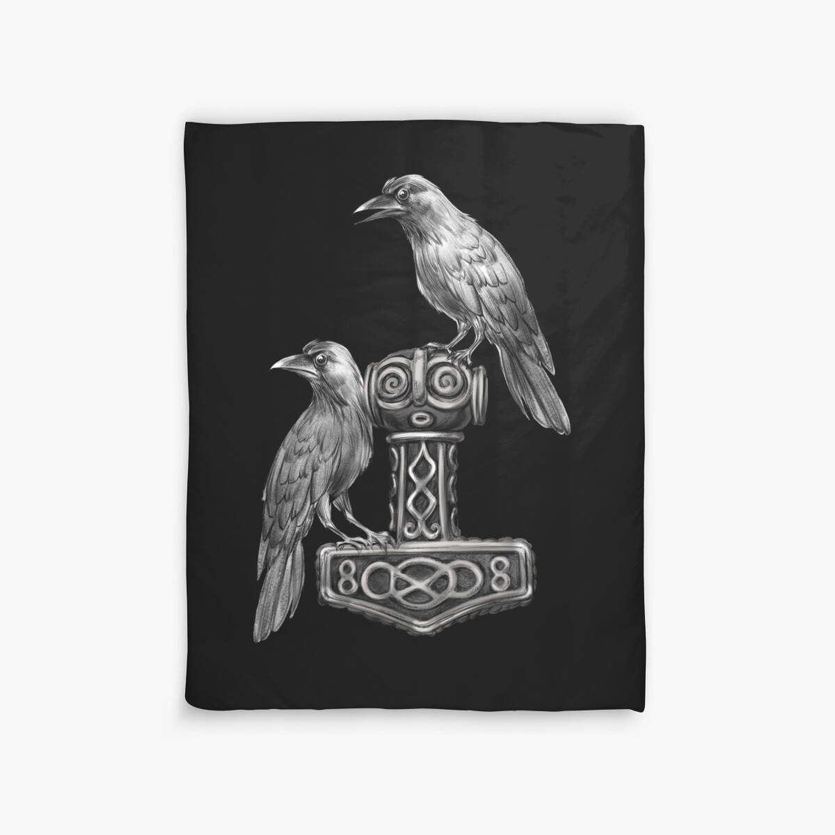 Thor Hammer Mjölnir With Odin Ravens Hugin And Munin Duvet Covers By