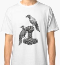 Thor Hammer Mjölnir with Odin Ravens Hugin and Munin Classic T-Shirt