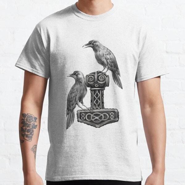 Thor Hammer Mjölnir with Odin Ravens Hugin and Munin Classic T-Shirt