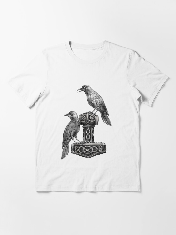 Ravens Mjolnir T-Shirt  Odin's Ravens and Thor's Hammer Viking