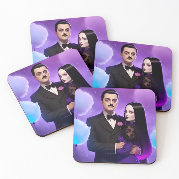 Item preview, Cara Mia - Morticia & Gomez Addams - Gothic cute pink purple and blue cotton candy background designed and sold by PinkInFantasy.