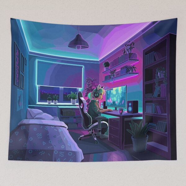 Item preview, Girl gamer in her bedroom room designed and sold by Ekaterina Glazkova.