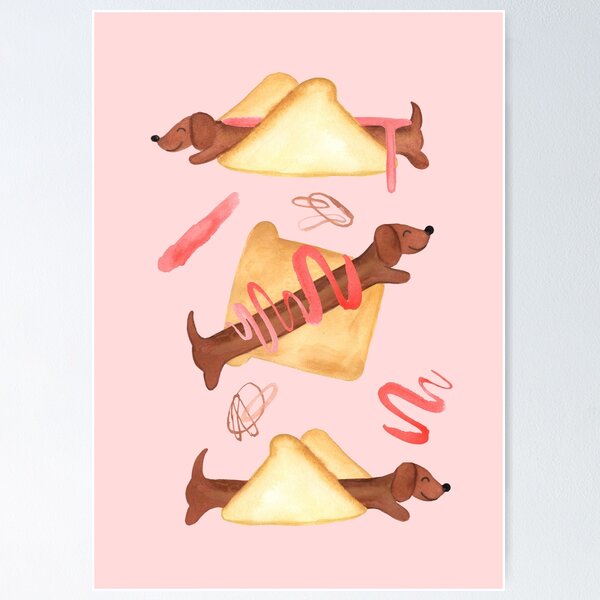 Sausage Dogs in Bread | Pink Poster