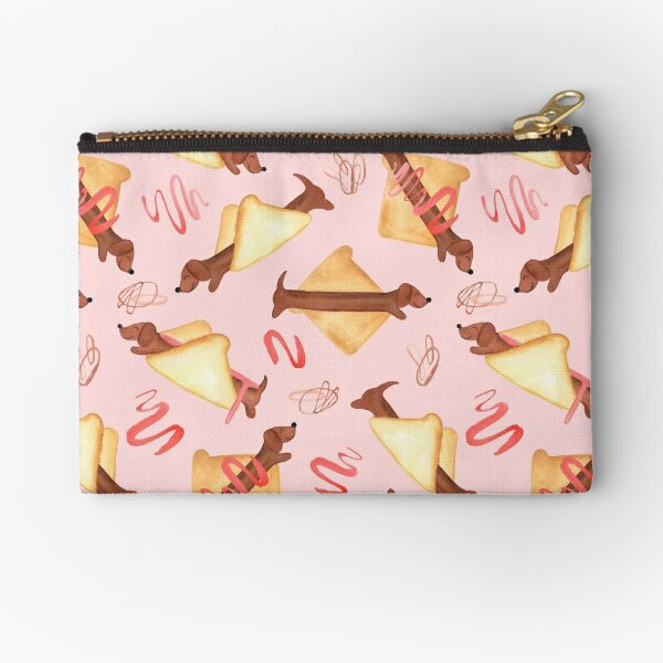 Sausage Dogs in Bread - NEW - Pink Zipper Pouch