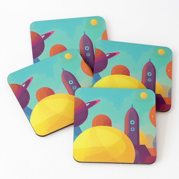 Item preview, Illustration on warm colors of several planets and a rocket, rectangle format designed and sold by Flairh-Art.