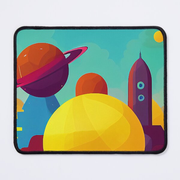 Item preview, Illustration on warm colors of several planets and a rocket, rectangle format designed and sold by Flairh-Art.