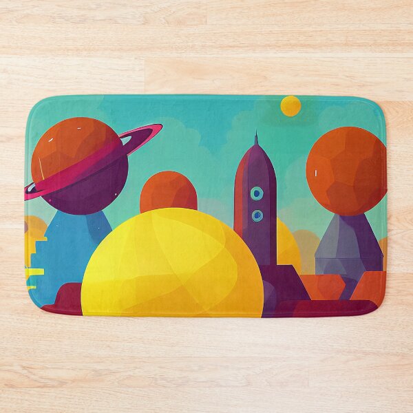Item preview, Illustration on warm colors of several planets and a rocket, rectangle format designed and sold by Flairh-Art.
