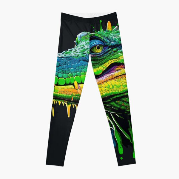 Green Alligator Skin Print Leggings & Yoga Pants