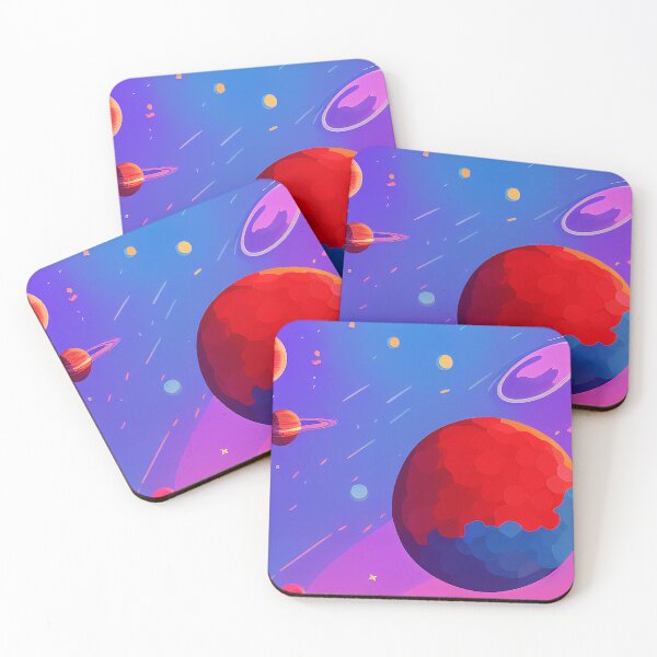 Item preview, Illustration of three planets in a blue and purple sky, rectangle format designed and sold by Flairh-Art.