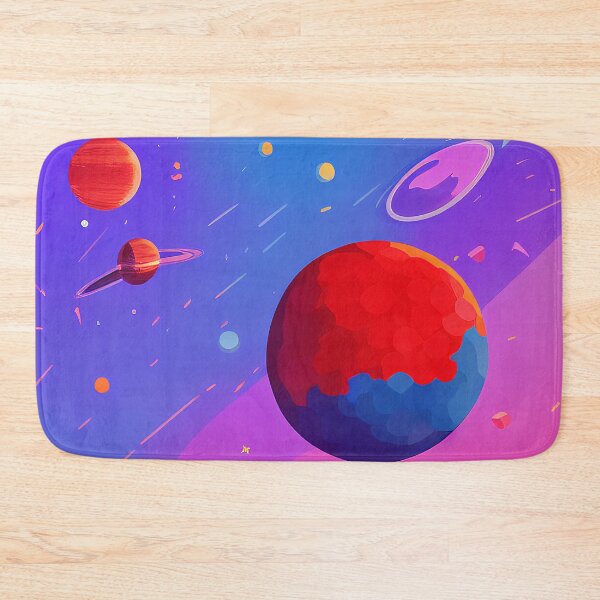 Item preview, Illustration of three planets in a blue and purple sky, rectangle format designed and sold by Flairh-Art.