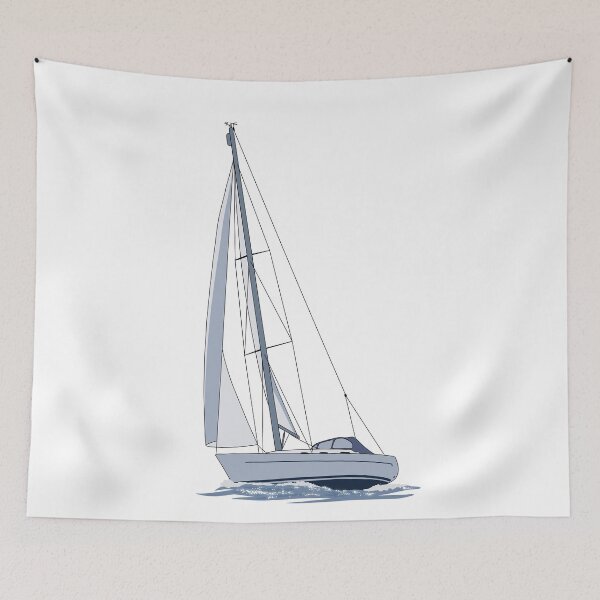 Item preview, Blue and White Sailing Boat 3 designed and sold by seasprayart.