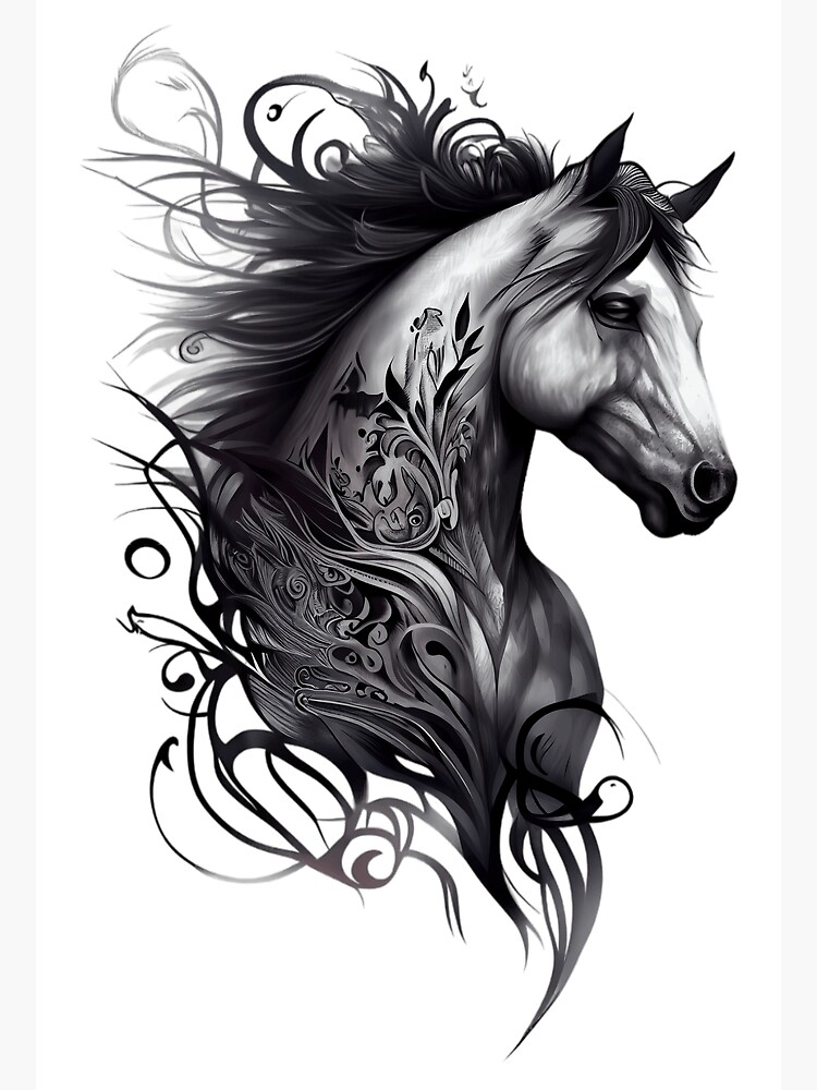 Horse Surreal Black and White Tattoo Style Portrait - Horse Tattoo -  Posters and Art Prints | TeePublic