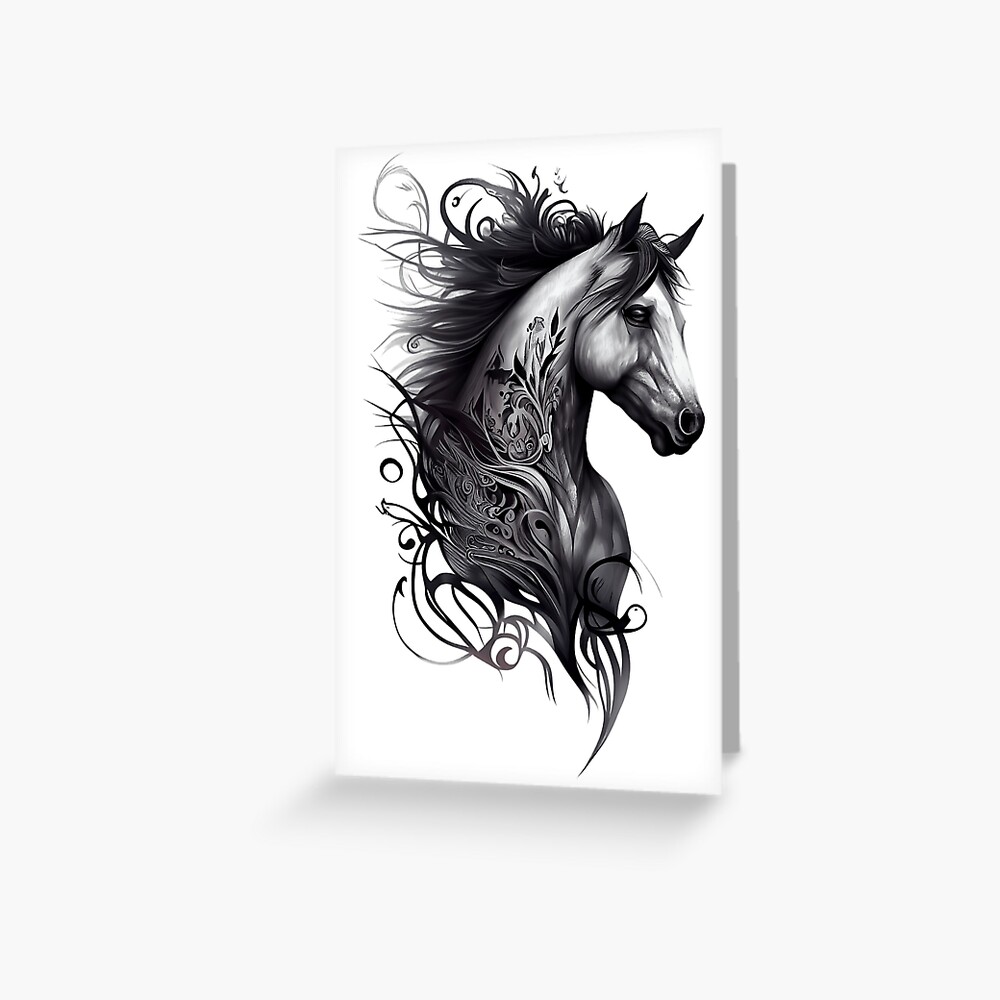 Micro-realistic style horse portrait tattoo located on