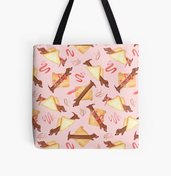 Sausage Dogs in Bread - NEW - Pink All Over Print Tote Bag