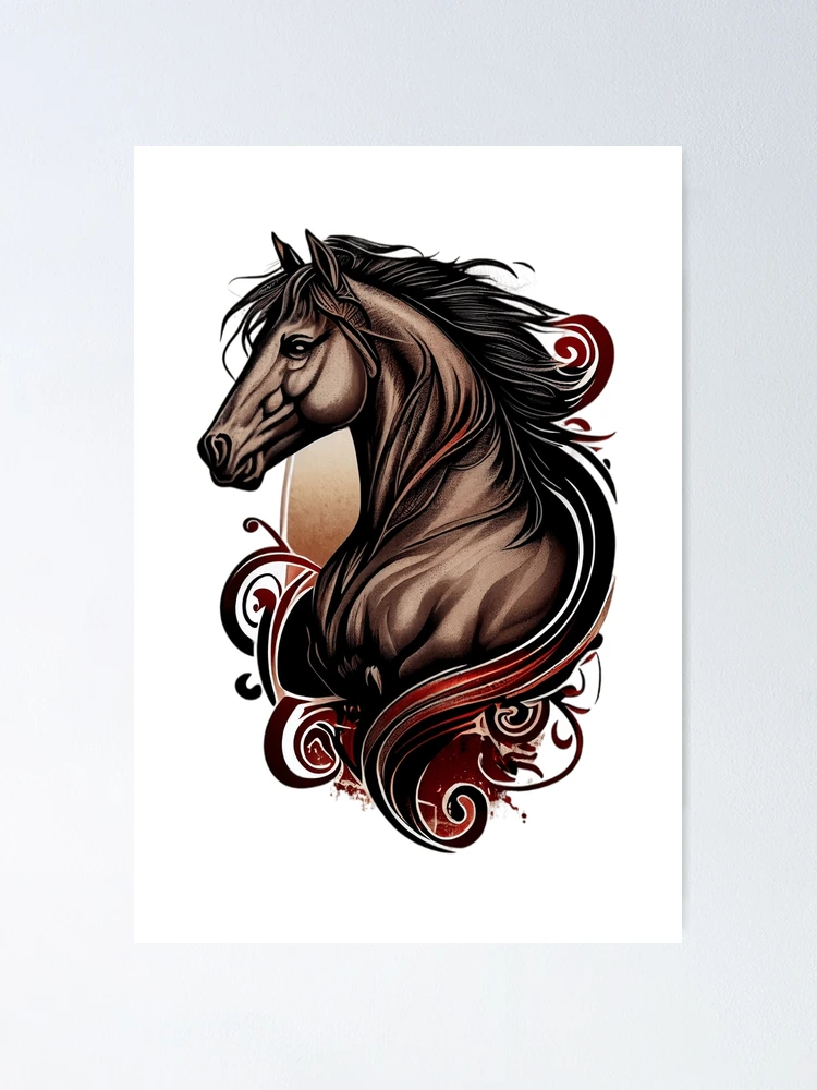 Tribal horse head tattoo posters for the wall • posters personage, mustang,  steed