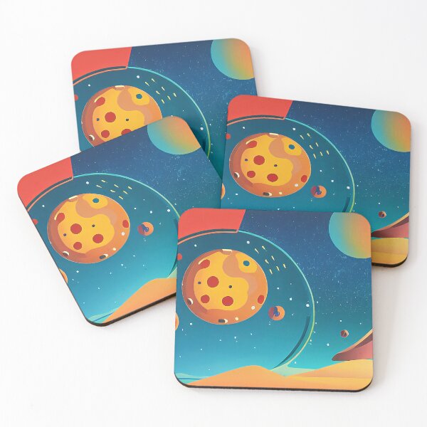 Item preview, Illustration of four planets in a starry sky, rectangle format designed and sold by Flairh-Art.