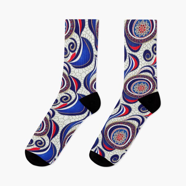 Item preview, Simple Retro Flower Pattern in Red, Blue, Black and White  designed and sold by Fine Prints.