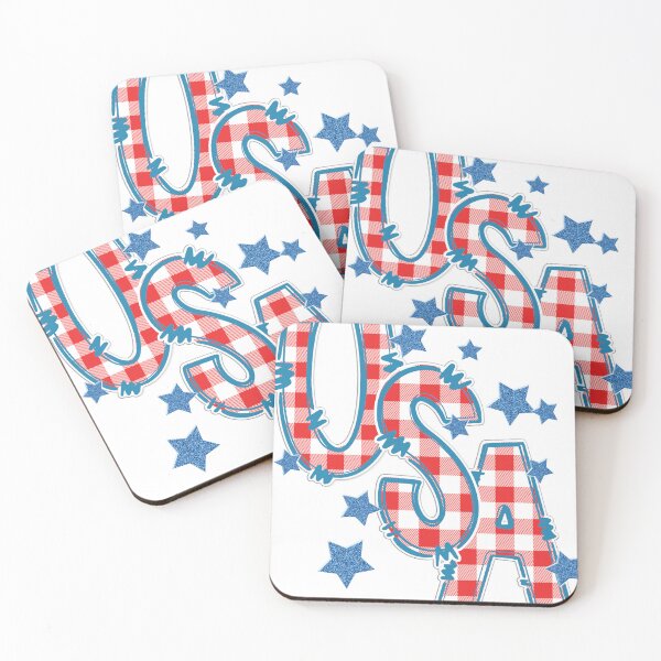 Item preview, USA red gingham patriotic sticker with glitter stars designed and sold by mnkygirl13.