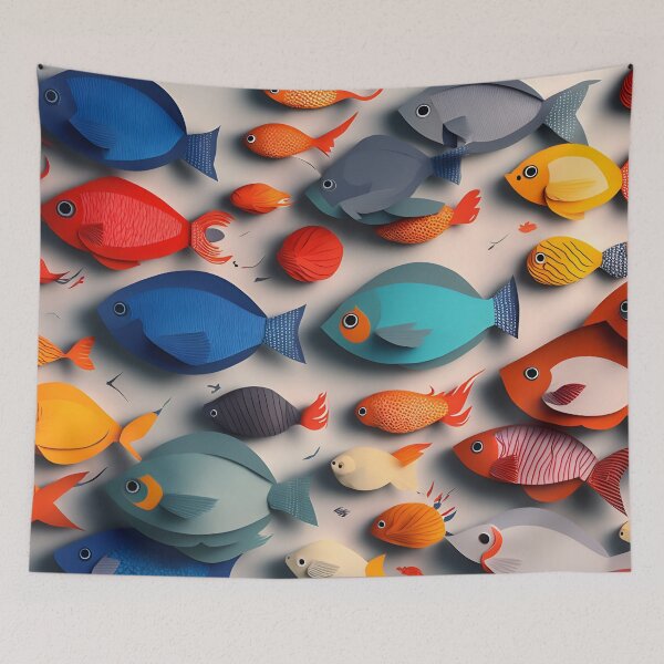 Item preview, Fish Frenzy One in Paper art style designed and sold by FormFinder.