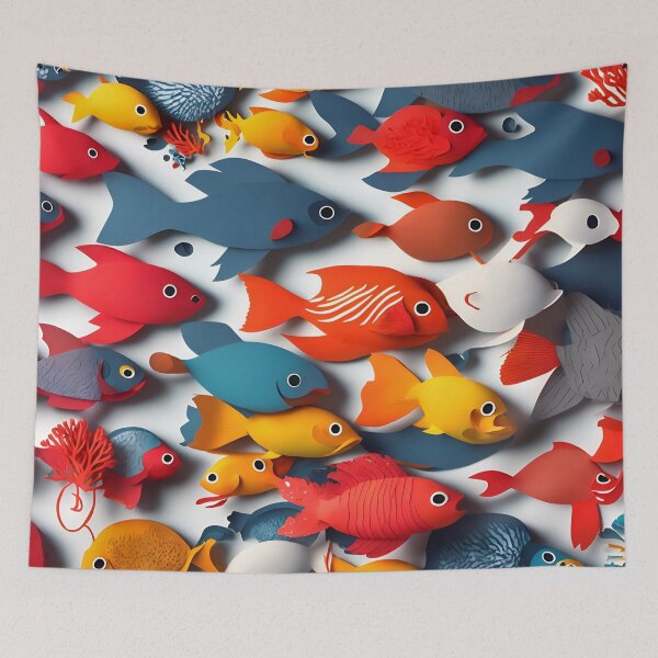 Item preview, Fish Frenzy Two in Paper art style designed and sold by FormFinder.
