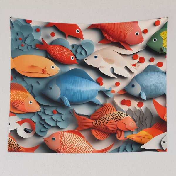 Item preview, Fish Frenzy Three in Paper art style designed and sold by FormFinder.