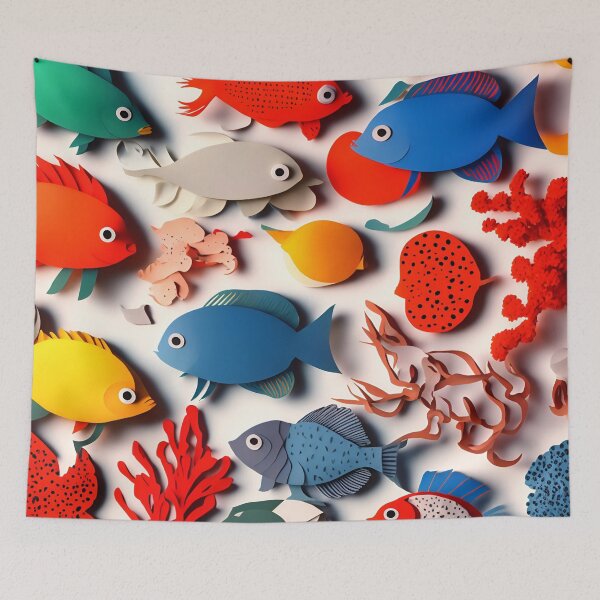 Item preview, Fish Frenzy Five in Paper art style designed and sold by FormFinder.