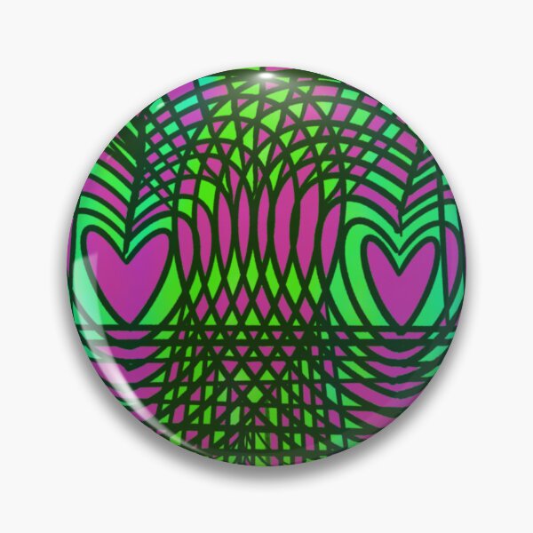 Aperçu de l'œuvre Trippy Neon géométrique coeurs roses et verts créée et vendue par MandaScribbles.