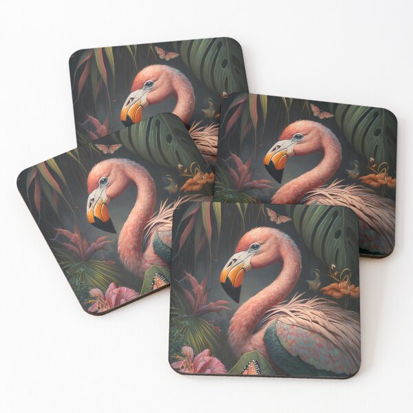 Item preview,  flamingo and tropical rose and blossoms palm leaves and a butterfly designed and sold by hAITHAM1985.
