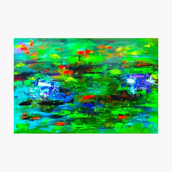 Item preview, bright handmade abstract textured acrylic green blue art designed and sold by ArtistSunny.