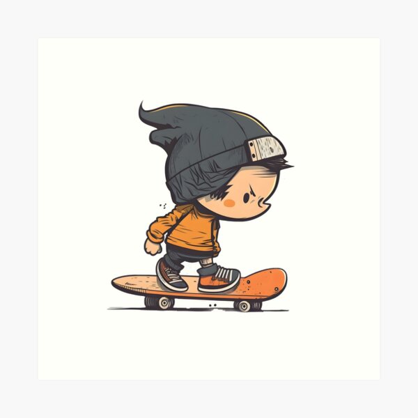 Cute teen boy with skateboard Art Print by Anna Om - Fine Art America