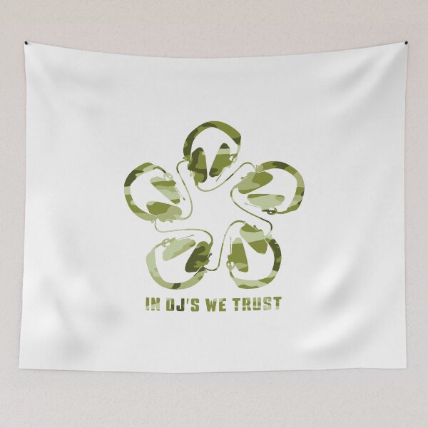 Item preview, IN DJ'S WE TRUST. HEADPHONE CAMO PATTERN. GREENS. designed and sold by 5hertz.
